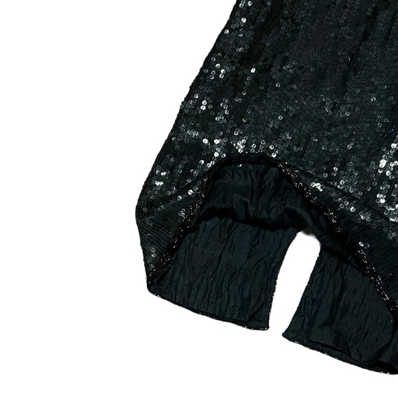 Cache vintage 100% silk black and gold long sleeve fully sequins and beaded gown - Picture 9 of 16